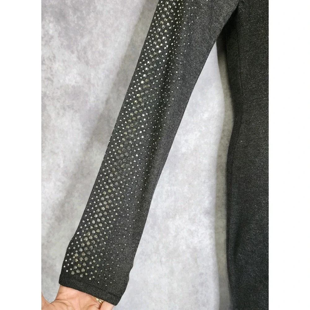 Calvin Klein Sweater Dress Womens Small Gray Studded Sleeve Knit Sheath Mini
